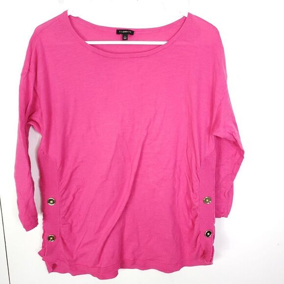 Talbots Tops - Talbots Top Womens L Sweater Knit Button Hems Pink 3/4 Sleeve Wide Neck